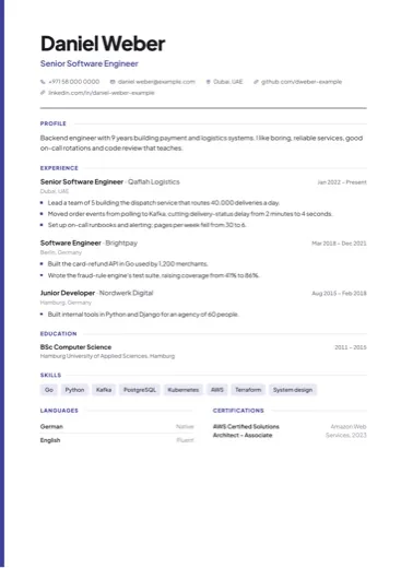 Clarity CV design: one clear column