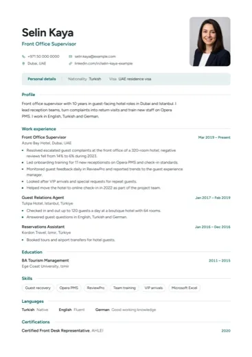 Gulf CV design with a photo and personal details, as usual for Gulf employers