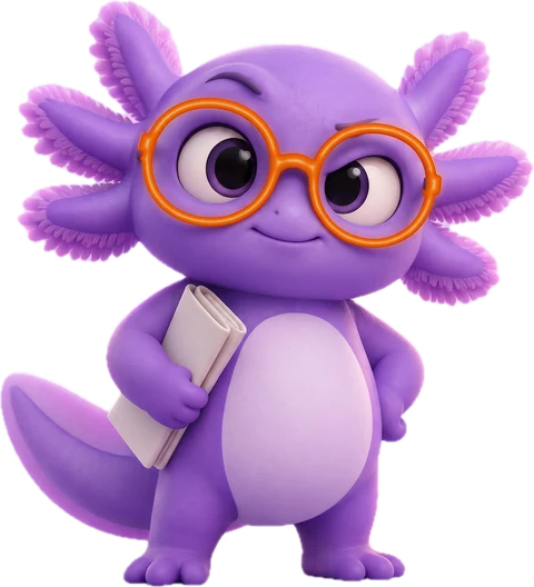 Sivio, the app's CV consultant: a purple axolotl in orange glasses, holding a rolled-up CV